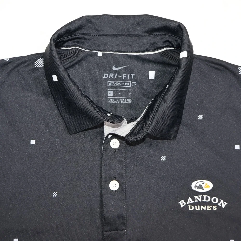 Nike Dri-FIT Bandon Dunes Golf Resort Polo Shirt Black Geometric Mens Medium